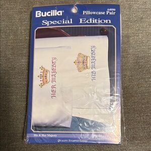 “Her Majesty” and “His Majesty” Bucilla Cross-Stitch Stamped Pillowcases